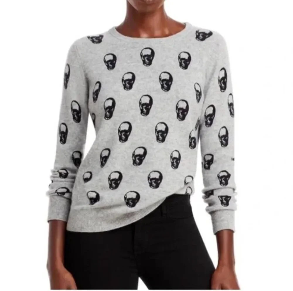 Chelsea & Theodore Cashmere Skull Print Sweater